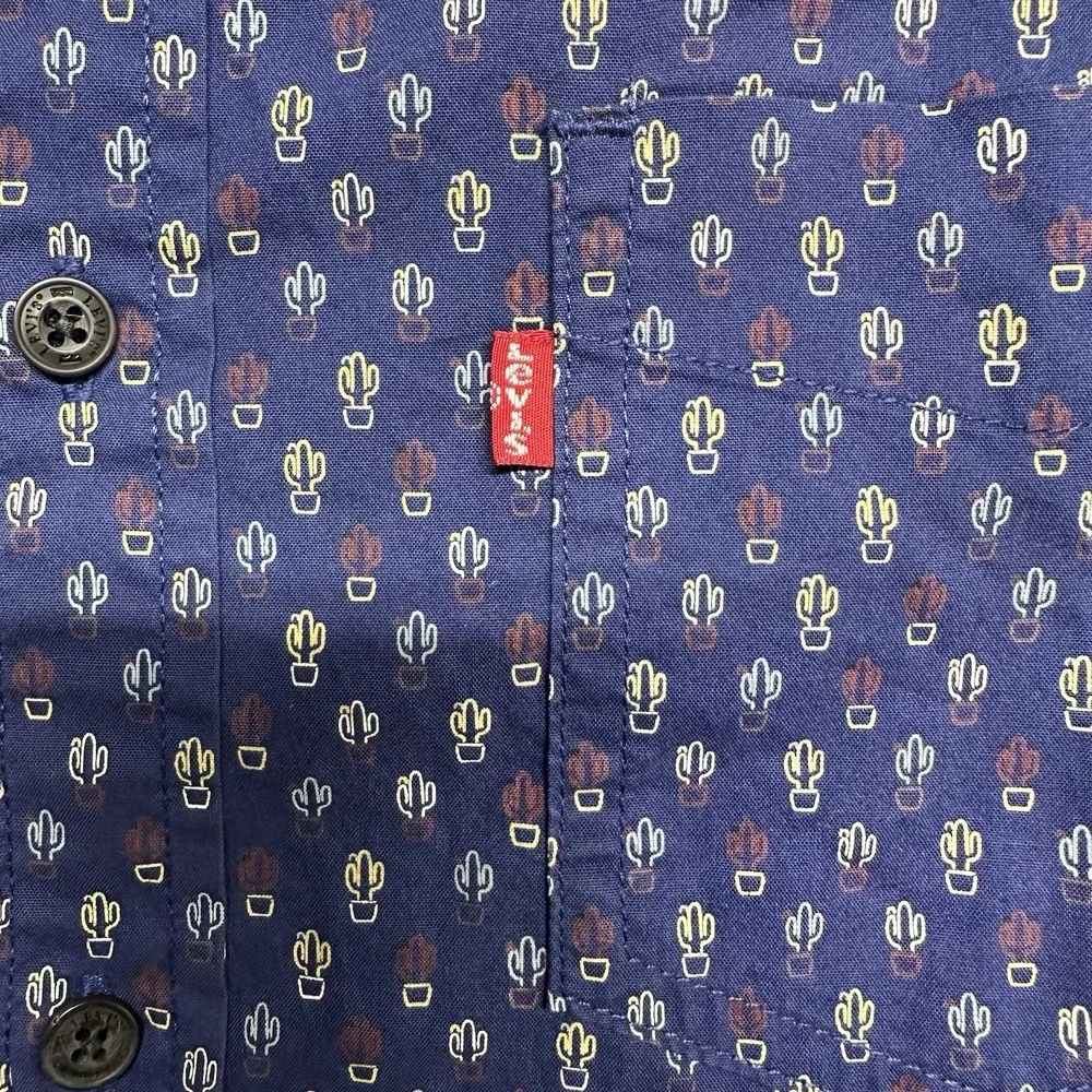 Levi's Mens Navy Blue Cactus Print Standard Fit Short Sleeve Button Up Shirt M